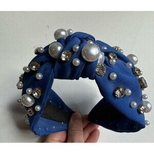 Royal Blue Headband Pearl Rhinestone Beaded Hair Accessory Game Day